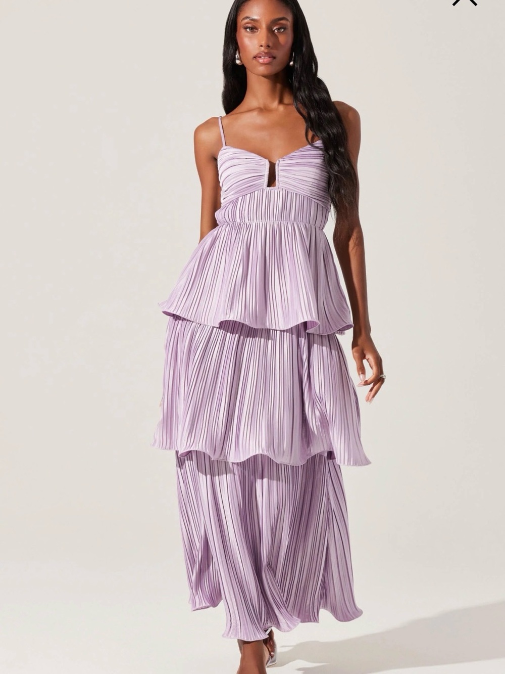Lupin Pleated Tiered Maxi Dress in Lilac
